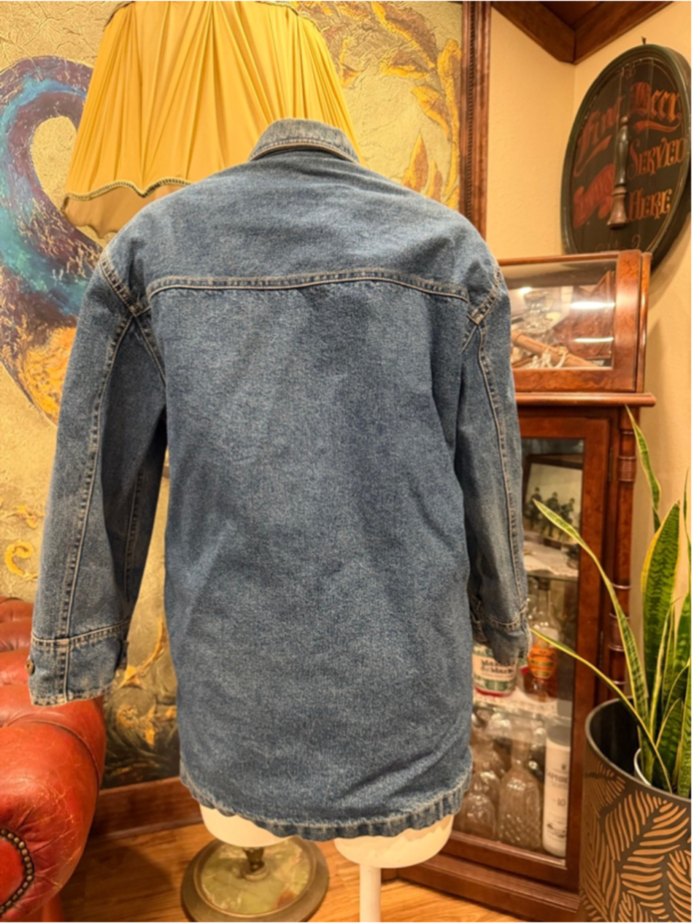 Liz Claiborne Denim Toggle Coat Jacket Plaid Lined Vintage 90s Boho Petite P - Picture 5 of 13